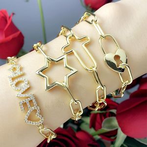 Link, ketting als Europese en Amerikaanse accessoires Diamond Ietters Love Five-Pointed Star Cross Armband Vrouw