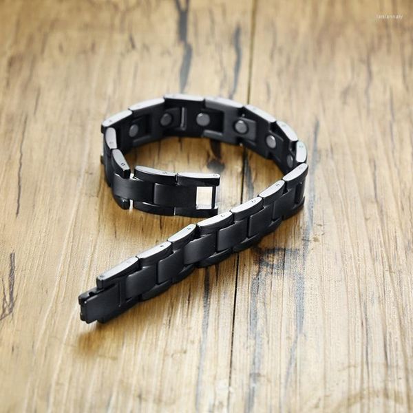 Pulsera magnética negra con cadena de eslabones para hombre, pulsera de beneficios de acero inoxidable para artritis, salud, energía, mate, MaleLink Lars22