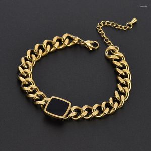 Chaîne à maillons carrés noirs en acier inoxydable or Bracelets bracelet pour femme Hip Hop épais chaîne18 K plaqué Punk mode Fawn22