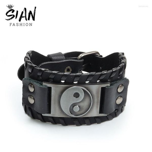 Lien Chaîne Noir Tai Ji Yin Yang Large Bracelets En Cuir Pour Femmes Hommes Punk Bracelet Bracelets Conception Bijoux En Gros CadeauxLiens Lars22