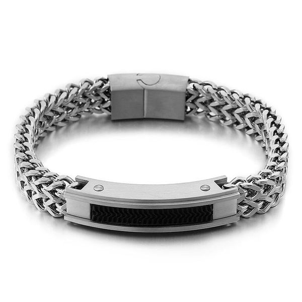 Eslabón, cadena en blanco joyería americana 21 cm acero inoxidable curva cuadrada hombres Punk Lcomotive imán hebilla 10mm ancho pulsera tejida