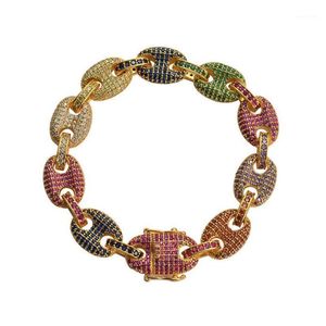 Bracelet chaîne à maillons coloré scintillant, bijoux hip Hop, pavé de cuivre avec Zircon glacé, bracelet cubain 12466