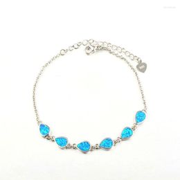 Link Chain Blue Fire Opal Water Drop Bracelet 925 Sterling Sliver Jewelry for Women Friendship Juwellink Lars22