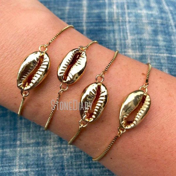 Enlace, cadena BM18650 Gold Cowrie Shell pulsera ajustable Square Real Seashell Cuff Bohemian Jewelry regalo de dama de honor