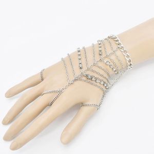 Link, ketting bohe stijl ingelegd rhinestone vinger armband dames crystal party sexy hand decoratie bruiloft bruids sieraden