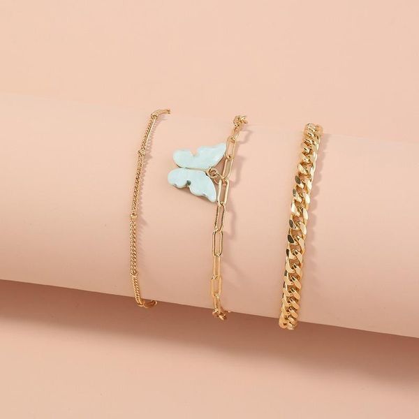 Lien, chaîne bohème bleu papillon pendentif Bracelets ensemble pour femme métal bracelet Boho rétro charme infini bijoux cadeau