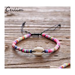 Cadena de eslabones Pulsera de concha trenzada bohemia Unisex Hecho a mano MTI Color Resina Grano tejido con playa de verano ajustable para mujeres Drop D OTGV3