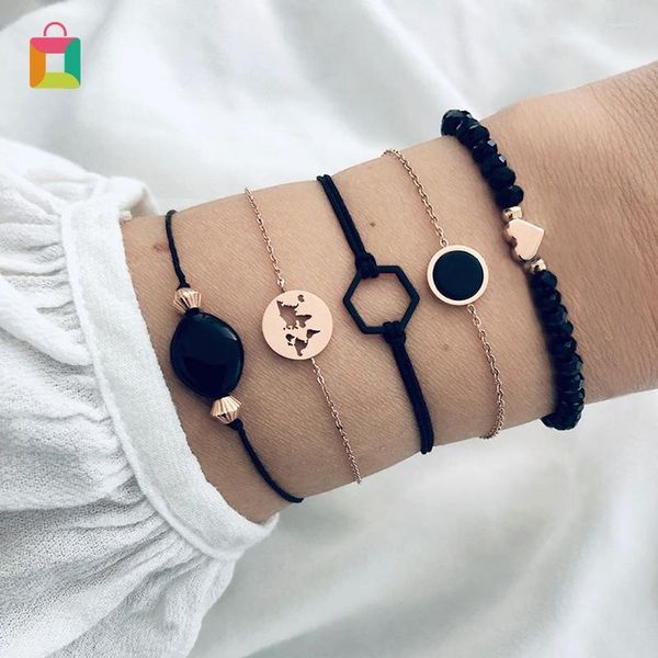 Cadena de eslabones, cuentas bohemias en forma de corazón, conjunto de pulsera con capas de borlas para mujer, tobillera ajustable con cuerda hecha a mano, brillante Fawn22