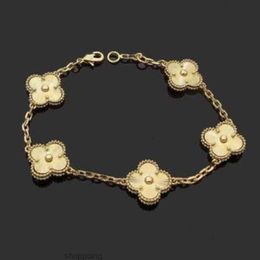 Bracelet chaîne à maillons trèfle à quatre feuilles pour femmes, bijoux en or 18 carats, U6 16xw9 14