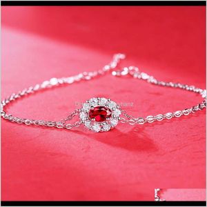 Lien, Chaîne Bracelets Drop Delivery 2021 S925 Sier Incrusté Rouge Trésor Coeur Bracelet Tempérament Cadeau Main Bijoux Diffusion En Direct 36Qjc