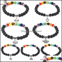 Linkketen armbanden sieraden 7 chakra genezende kralen armband 8 mm lava stenen tijger oog kralen voor vrouwen mannen mode yoga char dhk