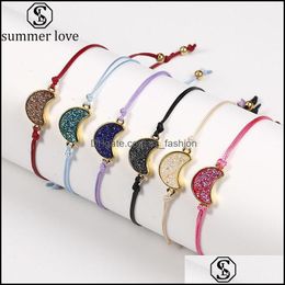 Bracelets de chaîne à maillons Bijoux Bohême Bracelet Lune Pendentif avec pierre d'imitation de résine de couleur MTI pour femmes en acier inoxydable B Dhshh