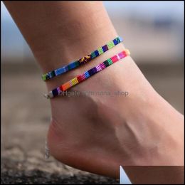 Linkketen armbanden sieraden bohemian enkelbanden voor mannen en vrouwen 2 stks/set handgemaakte touw vriendschap strand op blote voeten armband op de been drop d