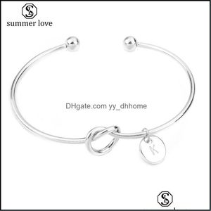 Linkketen armbanden sieraden klassiek 26 letters roze goud sier kleur knoop hart armband bangle zink legering ronde pend dh9nz