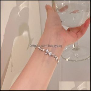 Link Chain armbanden sieraden Link Fashion Clear Crystal Bowknot Charm Bracelet Bangle For Women Girls Handmade Party S DHA5O