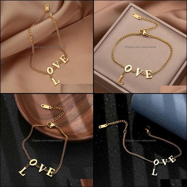 Lien, chaîne bracelets bijoux lettre d'amour pendentif femme en acier inoxydable plaqué or bracelet fille esthétique 14 février cadeau de la Saint-Valentin