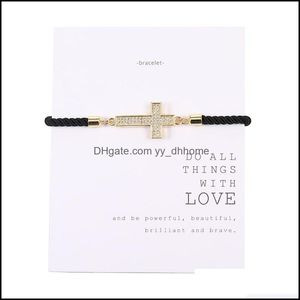 Lien Chaîne Bracelets Bijoux Date Designer Croix Cuivre Incrusté Zircon Bracelet Charme Mode Haute Qualité Corde Tressée Gif Dhxq1