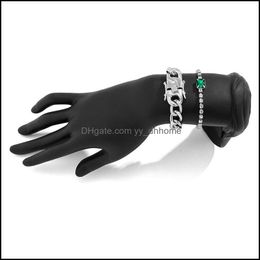 Linkketen armbanden sieraden retro punk grove gesp armband persoonlijkheid groen glas fl diamant eenvoudige mtilayer micro-ingelegde wilde pols s