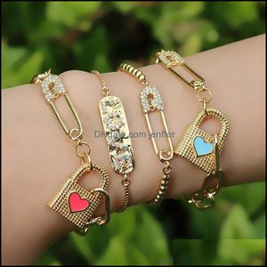 Lien, chaîne bracelets bijoux unique cadenas trombone épingle de sécurité bracelet pour femmes mode d'été cz cristal punk psera con papel drop de