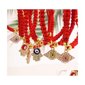 Lien chaîne tressé fil chanceux rouge chaîne Bracelet femmes hommes cristal oeil Hamsa main bracelets porte-bonheur mode amitié à la main Je Dh4Yf