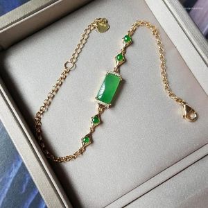 Bracelet de marque de chalcédoine de liaison femelle S925 argent sterling incrusté yang green jade tube avec surface d'oeuf complète