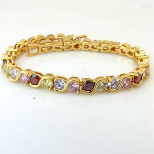 Link chain colorido cristal infinito pulseira sólido amarelo ouro cheio de luxo acessórios de casamento das mulheres presente 7 polegadas longlink lars22