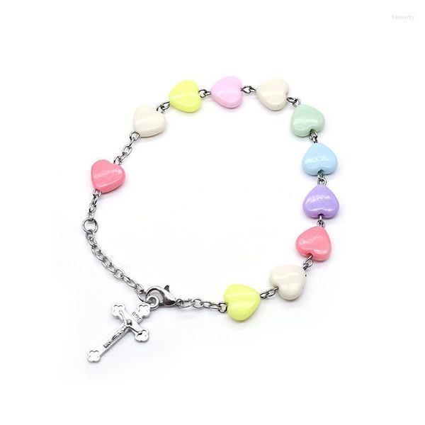 Lien Chaîne Coloré Amour Chapelet Bracelet Coeur Perles Catholique Crucifix Croix Voiture Tentures Religieux Mains Tenant Prière Bijoux Cadeau Fawn22