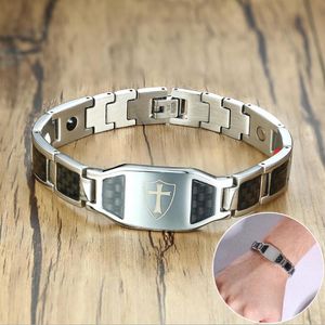 Link Chain Cross Magnetic Bracelet Men Roestvrij staal Hand ID Armbanden Zwarte koolstofvezel Energy Droplink Linklink