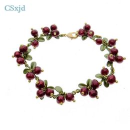 Link Chain CSXJD Nieuwe vintage armband Pearl Cranberry Paint Metal Chain Elegant Women Bracelet Jewelry G230222