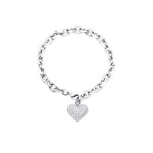 Link Chain Cubic Zirconia Heart Charms Bracelet For Woman Girls Rose Gold Silver Color Big Chains Birthday Christmas JewelryLink