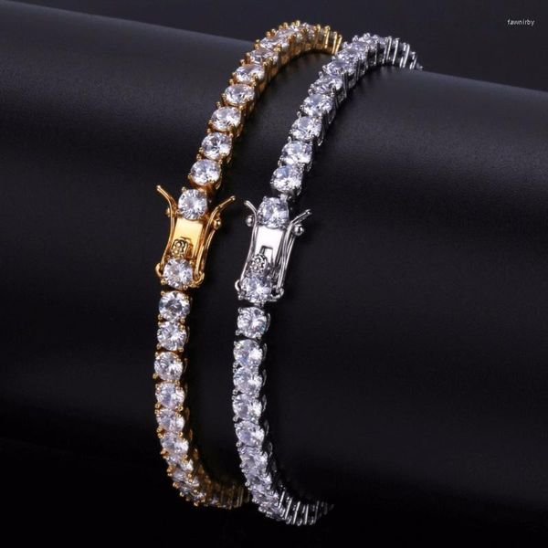 Cadena de eslabones Cubic Zirconia Tennis Bracelet Bling Iced Out 1 Row CZ Stone Hombres Hip Hop Cobre Joyería Drop Fawn22