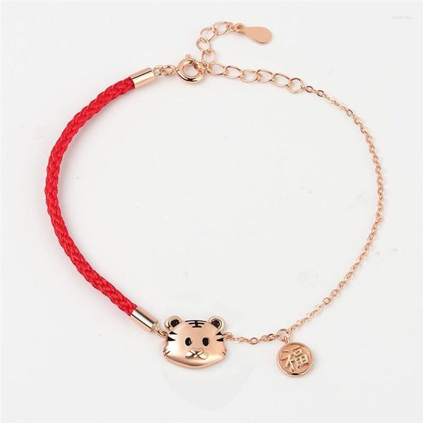 Cadena de eslabones, bonitas pulseras de tigre de Color oro rosa para mujer, accesorios, pulsera de cuerda roja de Animal a la moda, joyería de mano femenina 2022 Fawn22