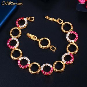 Chaîne à maillons CWWZircons belle africaine rouge cubique Zircon couleur or Bracelet rond pour les femmes mariage bijoux de fête de mariée CB256 Inte22