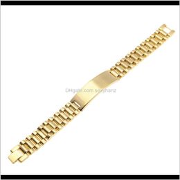 Lien, chaîne Drop Livraison 2021 Mens en acier inoxydable Hip Hop Style Link Bracelets Gold Sier Watch Band Bracelet Mode Punk Bijoux 15mm 21mm