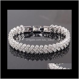 Lien, livraison de chute de chaîne 2021 Bracelets cristallins brillants authentiques 925 Sterling Charms Diamond Roman Tennis Bracelet Bijoux Qyloh