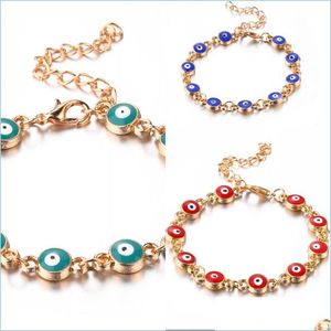Link Chain Email Blue Evil Eye Charmakbanden voor vrouwen mannen Turkse goudketens Verstelbare armband Bangle mode -sieraden in BK 1 DHF6W