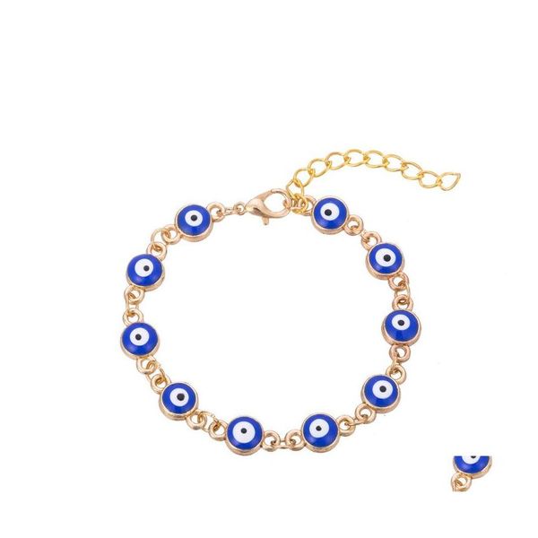 Lien Chaîne Émail Bleu Evil Eye Charme Bracelets Pour Femmes Hommes Turc Chaînes En Or Réglable Bracelet Bracelet Bijoux De Mode En Bk Otq6L