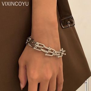 Cadena de eslabones europea y americana 2022 Tendencia de moda Simple U Hebilla Pulsera de doble capa Tipo de bloqueo geométrico Regalos de joyería para mujer Fawn22