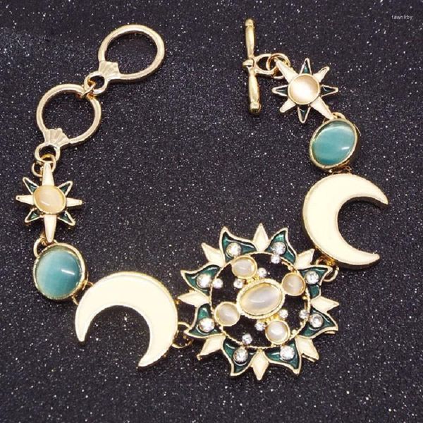 Cadena de eslabones Joyería europea y americana Moda exagerada Sol Luna Estrellas Pulsera de piedras preciosas asimétrica Productos de aleación Regalos para amantes Fawn22