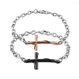 Chaîne à maillons Croyance religieuse européenne et américaine Croix Couple Bracelet Titane Acier Diamant Incrusté Mode Alphanumérique Bijoux Fawn22