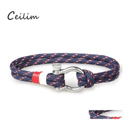 Lien Chaîne Boucles Européennes Bracelet De Survie Fer À Cheval Charme Marine Style Corde Tressée Paracord Pour Hommes Femmes Bijoux Cadeaux Drop Del Otd74