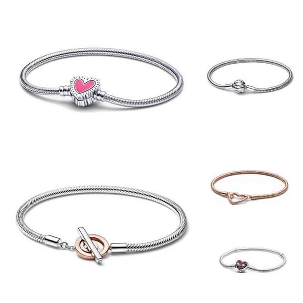 Cadena de eslabones Europea Oro rosa Corazón redondo Estrella Clip Pave Charms Pulsera Brazaletes Joyería DIY para mujeres Hombres Niña Niño NP044 G230208