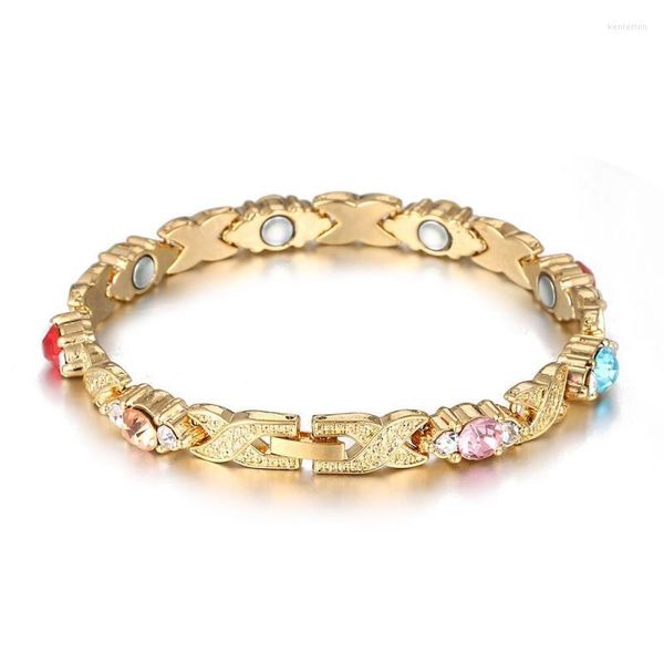 Cadena de eslabones Exquisita pulsera de cristal en forma de X adecuada para mujeres Moda Salud Energía Magnética Color oro Joyería Regalo de año Kent22