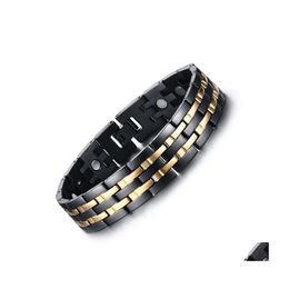 Link Chain Exquisite Mens gezonde magnetische armband goud zwart vergulde energie roestvrijstalen sieradentherapie verjaardag cadeau druppel del dhibn