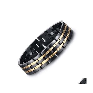 Link Chain Exquisite Mens gezonde magnetische armband goud zwart vergulde energie roestvrijstalen sieradentherapie verjaardag cadeau druppel del dhibn