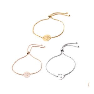 Link Chain Fashion 12 Constellation Link Bracelet Design for Women Amet Zodiac Sign Rose Gold Color Charm Bangle Birthday Gift Tita DH5C8