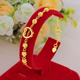 Lien chaîne mode 18 carats plaqué or jaune bracelet de perles pour les femmes amour coeur forme bracelets main mariage fiançailles bijoux fins Inte22