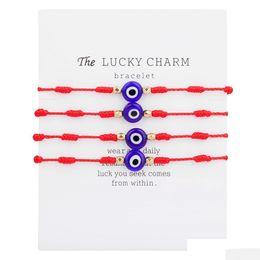 Cadena de eslabones Moda Cadena de cuerda de 7 nudos Lucky Evil Blue Eye Charms Pulseras para mujeres Hombres Red Stringthread Pareja Pulsera de amistad Dhzwz