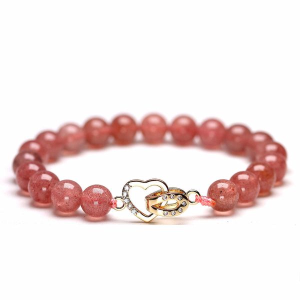 Chaîne à maillons Mode 8MM Naturel Rouge Fraise Quartz Perles Bracelets Pour Femme Forme De Coeur Fermoirs En Cuivre En Laiton Cubique Zircone Attache Amour G230222