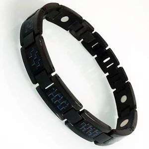 Link, Ketting Mode Zwart Rvs Blauw Koolstofvezel Armbanden voor Mannen Gezondheidszorg Therapie Magnetische Polsband Dames Sieraden Geschenken